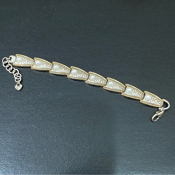 Retired Vintage BRIGHTON 2-tone Gold & Silver Rhinestone Ornate Link Bracelet - Picture 4 of 16